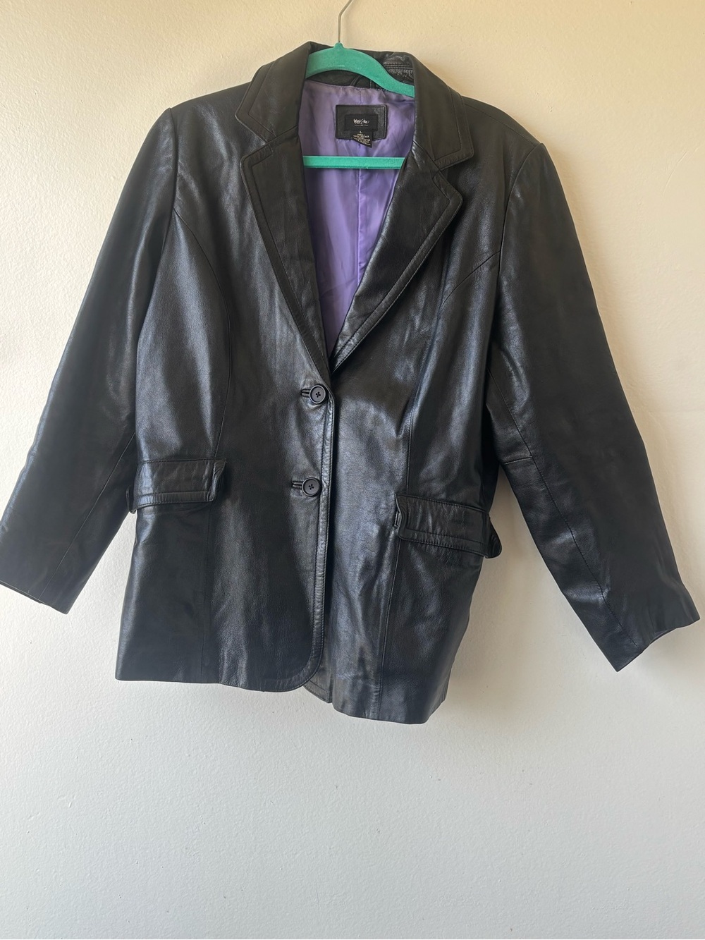 Mossimo Supply Co. Black Leather Blazer with Purple Lining